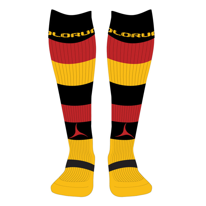 Carmarthen Quins RFC Hooped Socks Black/Red/Amber