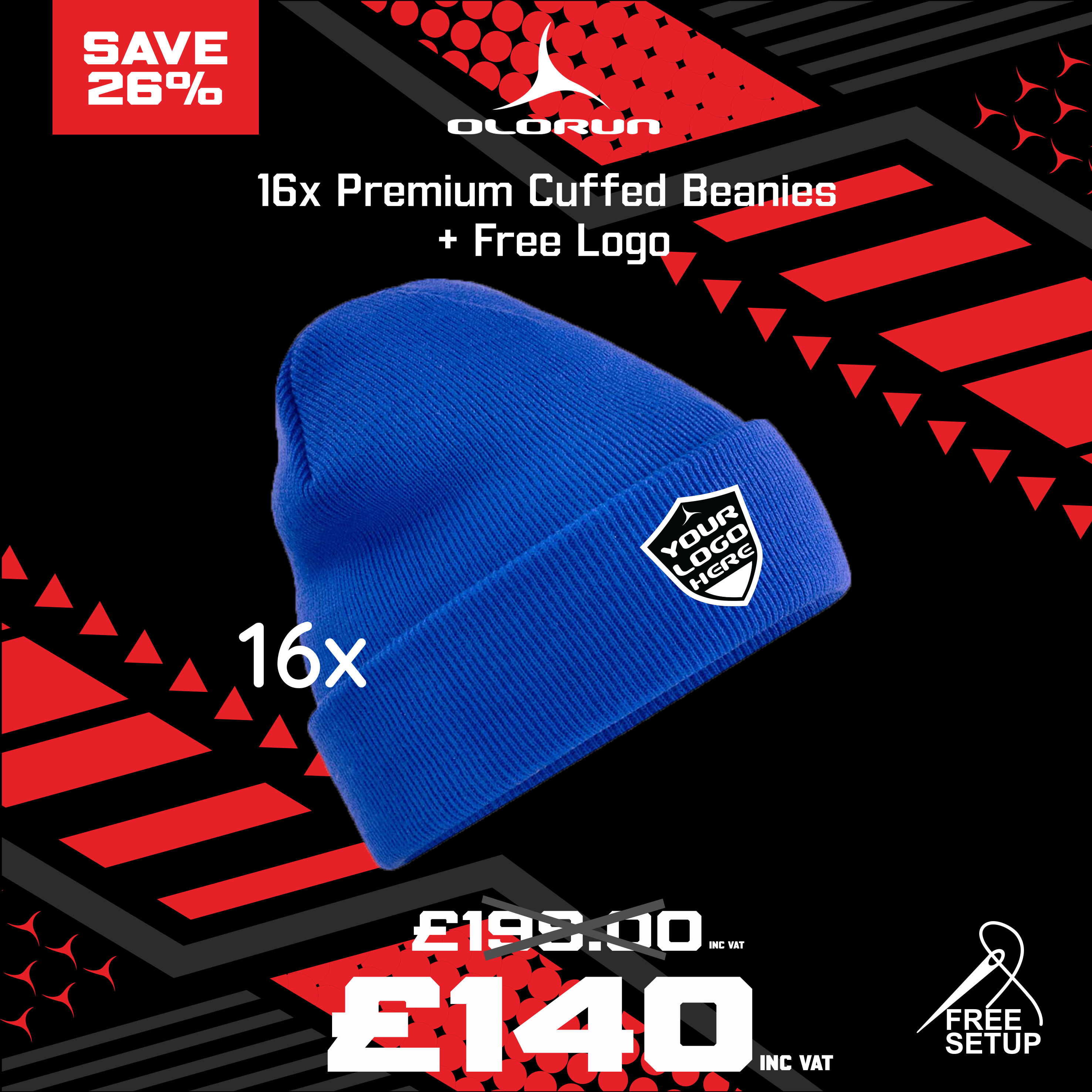 16x Premium Cuffed Beanies + Free Logo